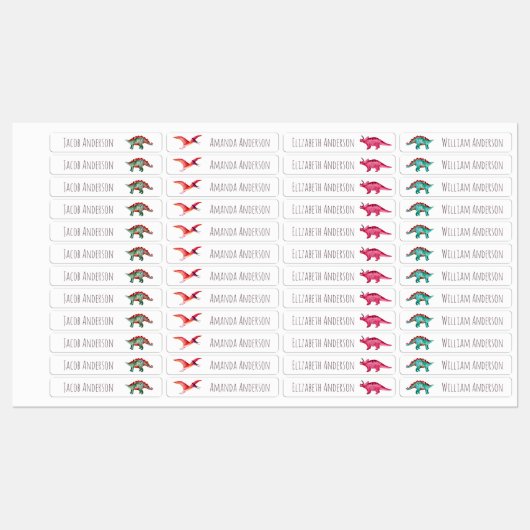 Waterverf Dinosaurs Kinder naam Waterdicht Labels (Vel)