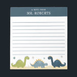 Waterverf Dinosaurs Science Teacher Notepad Notitieblok<br><div class="desc">Dinosaur heeft de notitieboekje van de wetenschapsleeraar met de naam sjabloon op een blauwe achtergrond. Een schattig gepersonaliseerd schrijfpapier dat is voorzien van waterverf sterren, triceratops, stegosaurus en brachiosaurus. Deze dino-laptop zou een doordacht cadeautje voor de waardering van leraren maken of een leuk cadeau voor schoolbenodigdheden voor een zorgverlener, kleuteronderwijzer...</div>