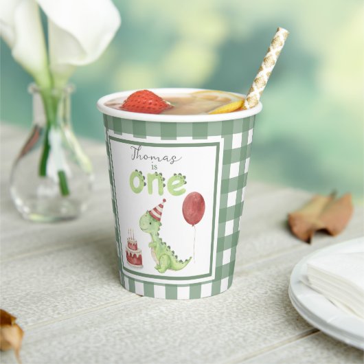 Waterverf Dinosaurus 1e verjaardag Papieren Bekers (Insitu)