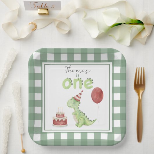 Waterverf Dinosaurus 1e verjaardag Papieren Bordje (Huwelijk)