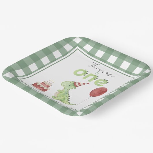 Waterverf Dinosaurus 1e verjaardag Papieren Bordje (Gebogen)