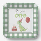 Waterverf Dinosaurus 1e verjaardag Papieren Bordje (Voorkant)