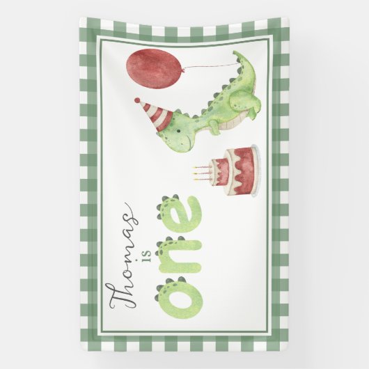 Waterverf Dinosaurus 1e verjaardag Welkom Spandoek (Verticaal)