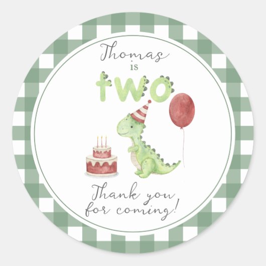 Waterverf Dinosaurus 2e verjaardag Ronde Sticker (Voorkant)