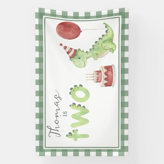 Waterverf Dinosaurus 2e verjaardag Welkom Spandoek (Verticaal)