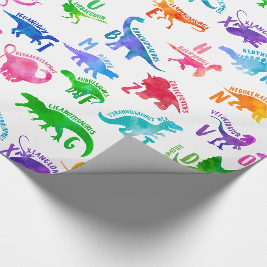 Waterverf dinosaurus alfabet kleurrijke Dino Kinde Cadeaupapier (Hoek)