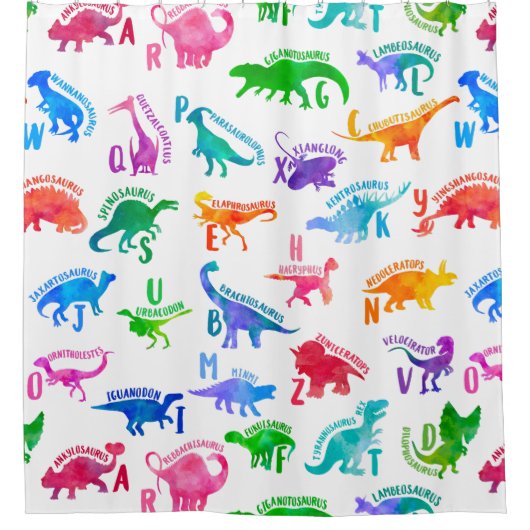 Waterverf dinosaurus alfabet kleurrijke Dino Kinde Douchegordijn (Voorkant)