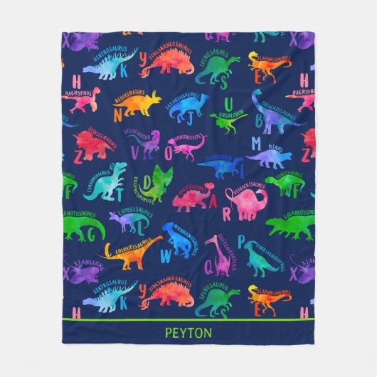 Waterverf dinosaurus alfabet kleurrijke Dino Kinde Fleece Deken (Voorkant)