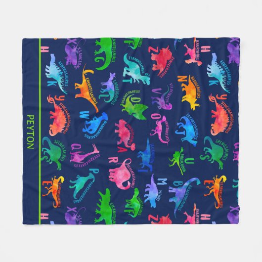 Waterverf dinosaurus alfabet kleurrijke Dino Kinde Fleece Deken (Voorkant (Horizontaal))