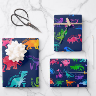 Waterverf Dinosaurus Alfabet Kleurrijke Dino Kinde Inpakpapier Vel