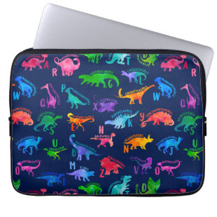 Waterverf dinosaurus alfabet kleurrijke Dino Kinde Laptop Sleeve