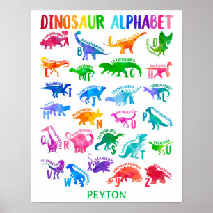 Waterverf dinosaurus alfabet kleurrijke Dino Kinde Poster