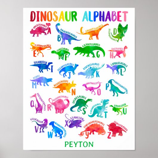 Waterverf dinosaurus alfabet kleurrijke Dino Kinde Poster (Voorkant)