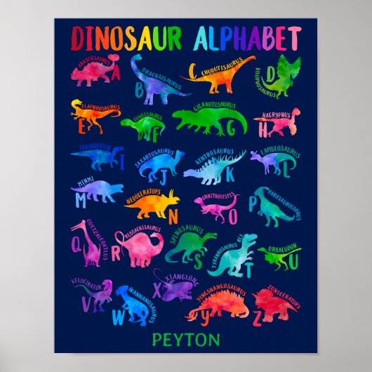Waterverf dinosaurus alfabet kleurrijke Dino Kinde Poster (Voorkant)