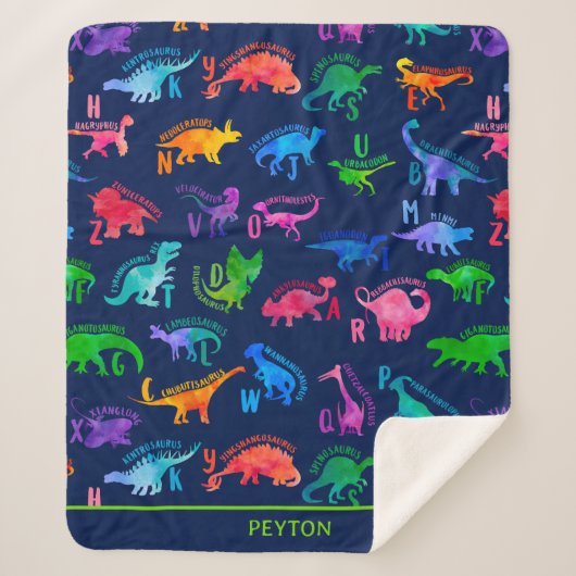 Waterverf dinosaurus alfabet kleurrijke Dino Kinde Sherpa Deken (Voorkant)