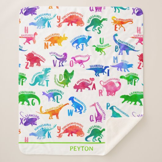 Waterverf dinosaurus alfabet kleurrijke Dino Kinde Sherpa Deken (Voorkant)