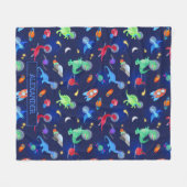 Waterverf Dinosaurus Astronauten In De Ruimte Blau Fleece Deken (Voorkant (Horizontaal))