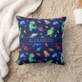 Waterverf Dinosaurus Astronauten In De Ruimte Blau Kussen (Deken)
