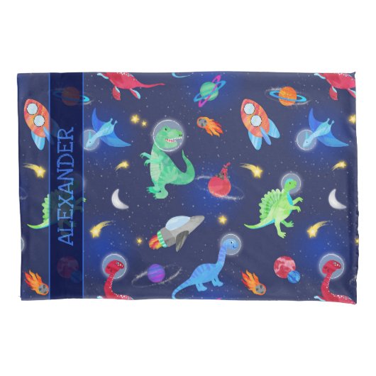 Waterverf Dinosaurus Astronauten In De Ruimte Blau Kussensloop (Voorkant)