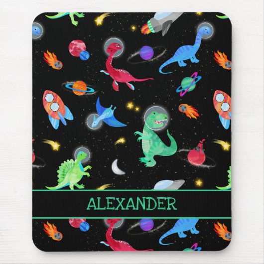 Waterverf Dinosaurus Astronauten In De Ruimte Zwar Muismat (Voorkant)