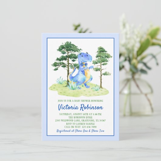 Waterverf Dinosaurus Baby Boy Shower Kaart (Staand voorkant)