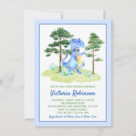 Waterverf Dinosaurus Baby Boy Shower Kaart (Voorkant)