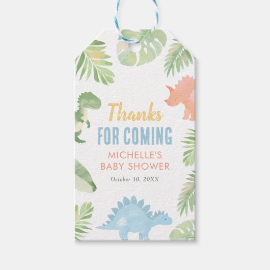 Waterverf Dinosaurus Baby shower Cadeaulabel (Voorkant)