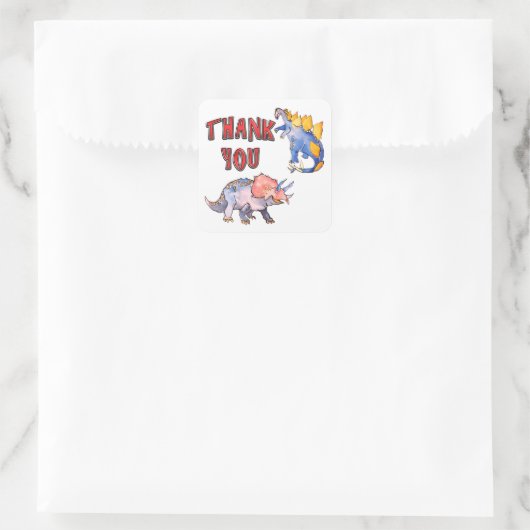 Waterverf Dinosaurus Baby shower Dank u Vierkante Sticker (Tas)