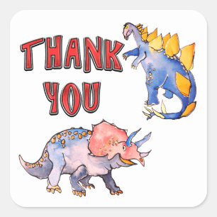 Waterverf Dinosaurus Baby shower Dank u Vierkante Sticker