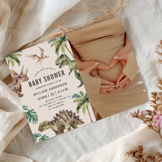 Waterverf Dinosaurus Baby shower Foto Kaart