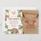 Waterverf Dinosaurus Baby shower Foto Kaart (Voorkant)