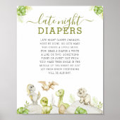 Waterverf Dinosaurus Baby shower Late Night Luier Poster (Voorkant)