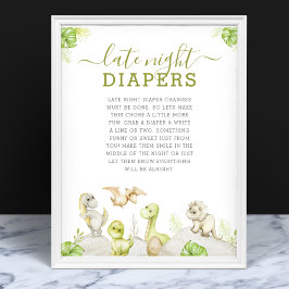 Waterverf Dinosaurus Baby shower Late Night Luier Poster