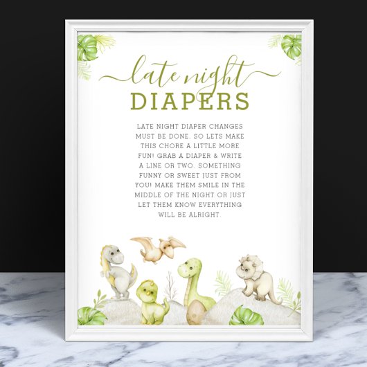 Waterverf Dinosaurus Baby shower Late Night Luier Poster