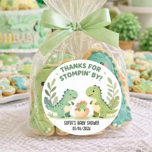 Waterverf Dinosaurus Baby Shower Schattige Groene  Ronde Sticker