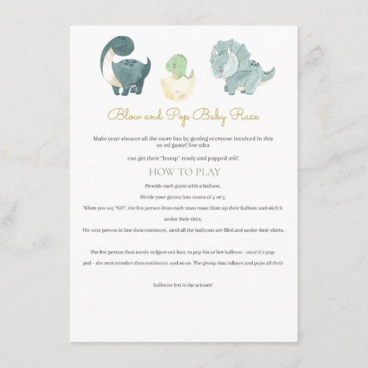 Waterverf Dinosaurus Baby shower spel Informatiekaartje (Voorkant)