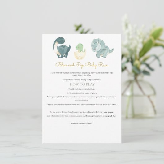 Waterverf Dinosaurus Baby shower spel Informatiekaartje (Staand voorkant)