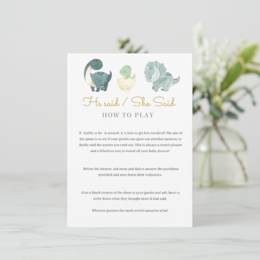 Waterverf Dinosaurus Baby shower spel Informatiekaartje (Staand voorkant)