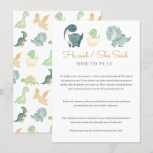 Waterverf Dinosaurus Baby shower spel Informatiekaartje