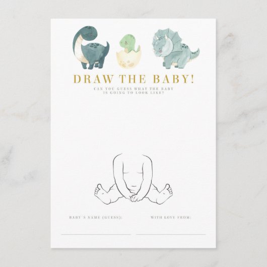 Waterverf Dinosaurus Baby shower spel Informatiekaartje (Voorkant)