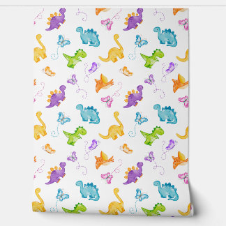 Waterverf Dinosaurus Dino Butterfly Baby Girl Behang