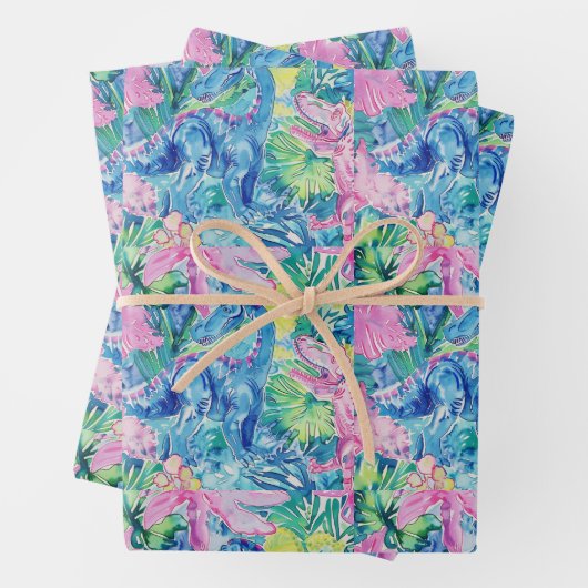 Waterverf Dinosaurus Gift Wrap, Kinder Dino Wrappi Inpakpapier Vel (In situ)