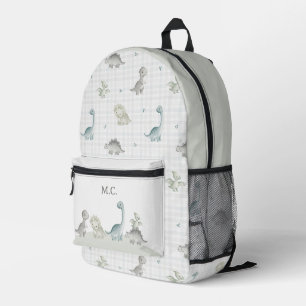 Waterverf Dinosaurus Gingham Streep Personaliseer  Bedrukte Rugzak