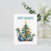 Waterverf dinosaurus kerstboom feestdagenkaart (Staand voorkant)
