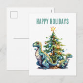 Waterverf dinosaurus kerstboom feestdagenkaart (Voorkant / Achterkant)