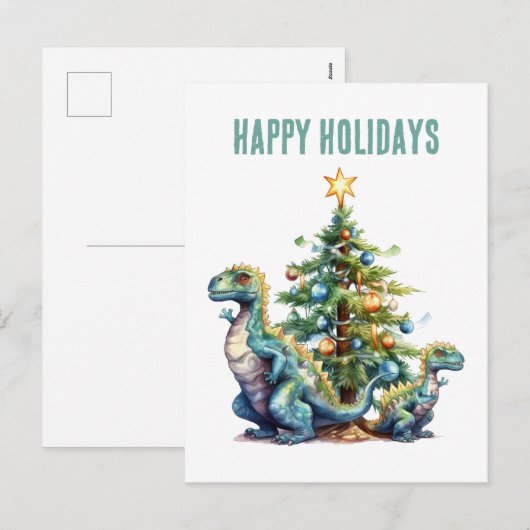 Waterverf dinosaurus kerstboom feestdagenkaart (Voorkant / Achterkant)
