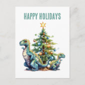 Waterverf dinosaurus kerstboom feestdagenkaart (Voorkant)