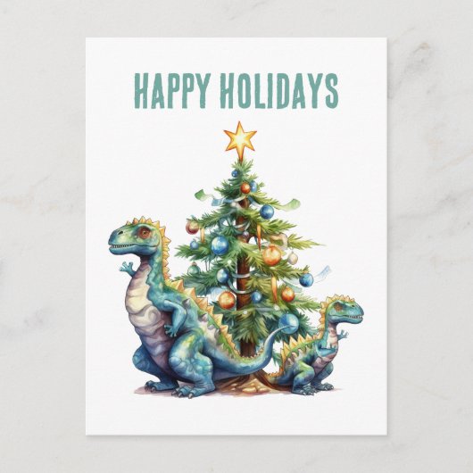 Waterverf dinosaurus kerstboom feestdagenkaart (Voorkant)