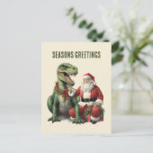 Waterverf dinosaurus kerstman feestdagenkaart (Staand voorkant)