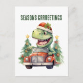 Waterverf dinosaurus Kerstmis auto Feestdagenkaart (Voorkant)